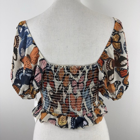 Show Me Your Mumu Lia Top Women's M NWT Butterfly Puff Sleeve Smocked Blouse USA - Picture 2 of 11